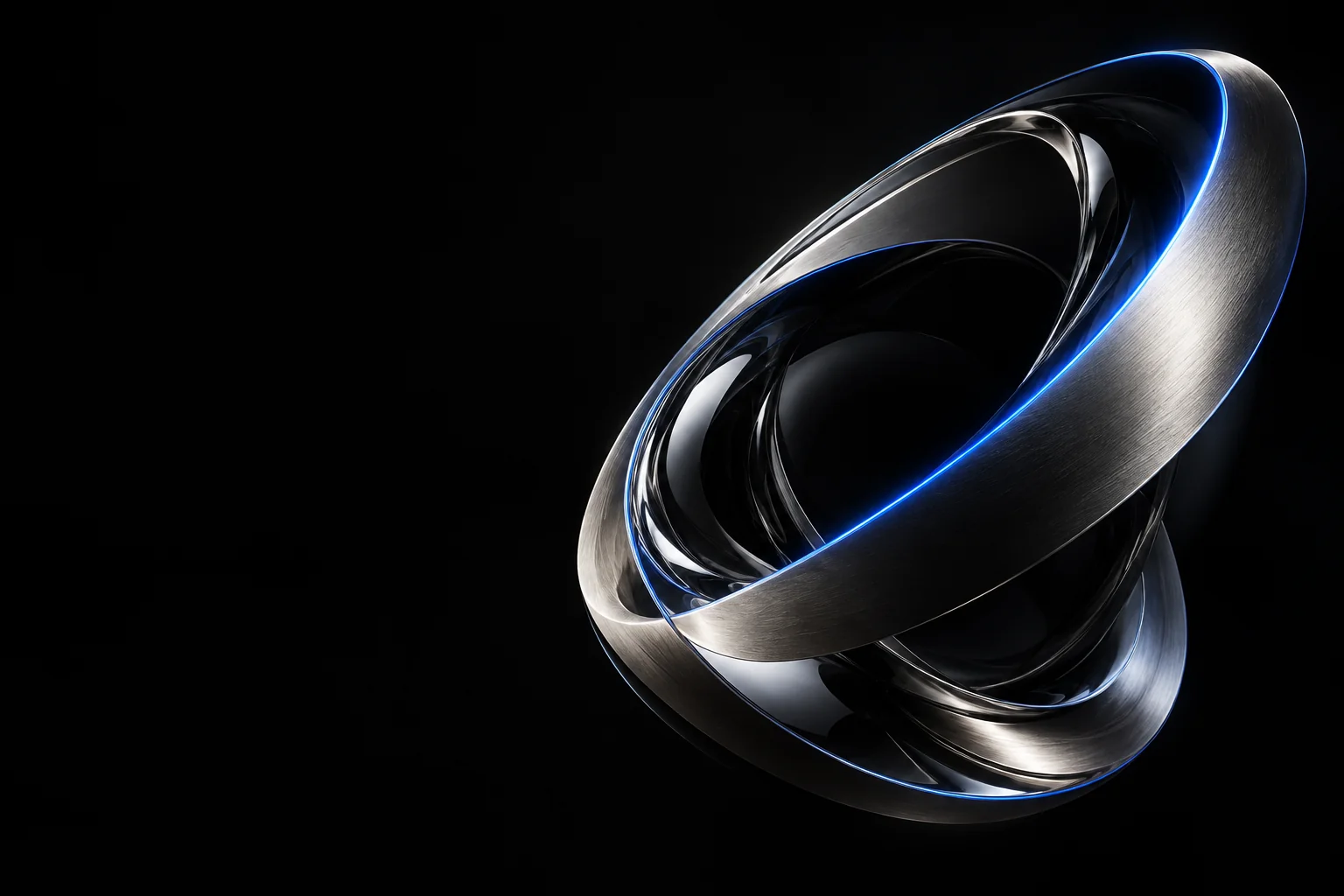 Abstract titanium forms illuminated by a blue light